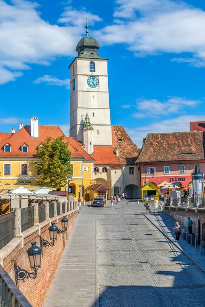 Sibiu Rumunsko Června 2021 Věž Rady Sibiu Nachází Mezi Dvěma — Stock fotografie