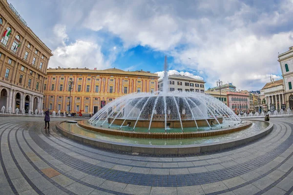 热那亚 意大利 2021年3月20日 法拉利广场 热那亚的主要广场 以其喷泉和水上运动而闻名 Galleria San Lorenzo Ducale — 图库照片
