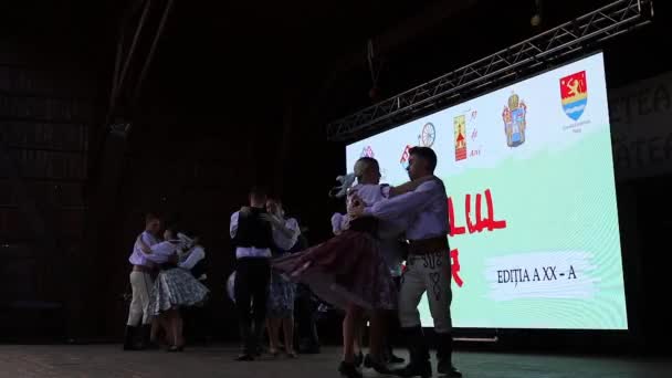 Romania Timisoara Haziran 2021 Geleneksel Slovak Dansçılar Belediye Binası Tarafından — Stok video