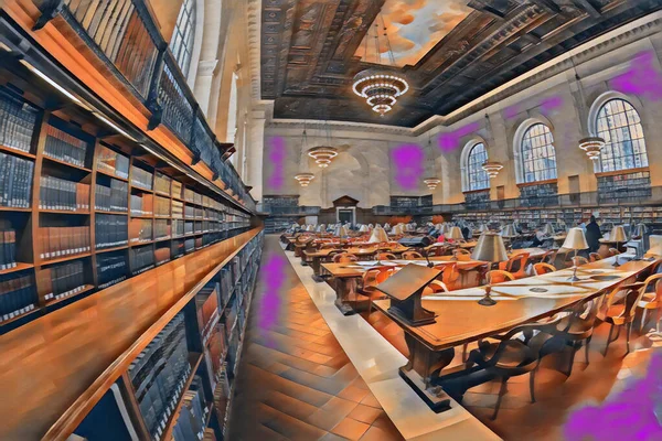 Interior of Public Library in Manhattan, New York.With 53 million items and 92 locations is the second largest public library in the USA and the third in the world. Processing in illustration mode.