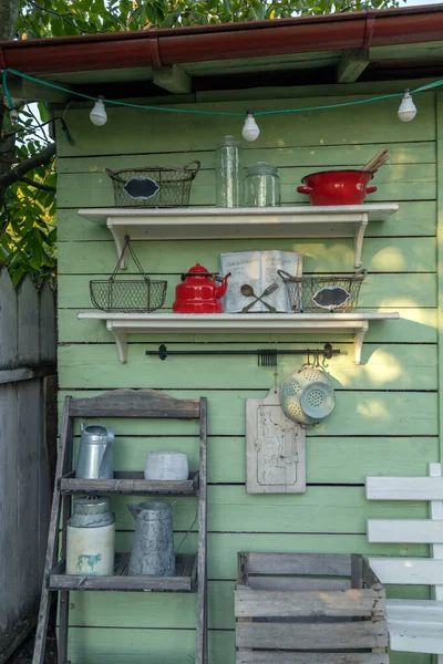 Poiana Lui Stanga Romania August 2021 Funny Rustic Arrangement Dishes — Stock Photo, Image