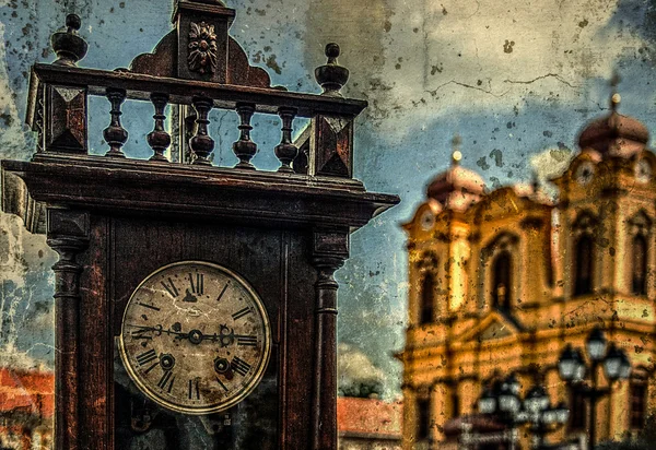 Old photo with old clock 1 — Stock Photo, Image