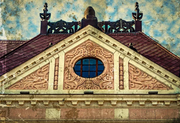 Old photo with facade on classical building. Novi Sad, Serbia — Stock Photo, Image