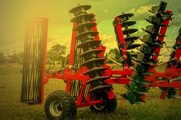 Agricultural equipment in sunset light. Detail 4 — Stock Photo, Image