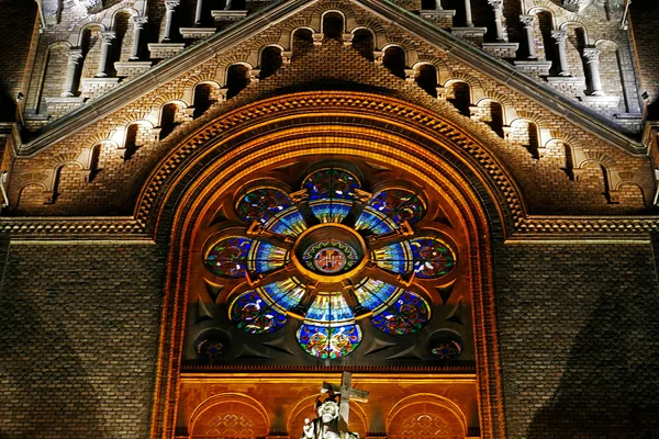 Various night lighting of the Cathedral Millenium from Timisoara — Stock Photo, Image