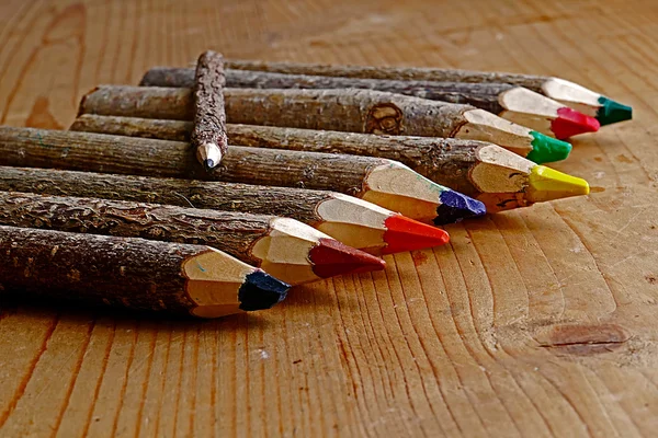 Crayons de couleur faits à la main à partir de branches d'arbres — Photo