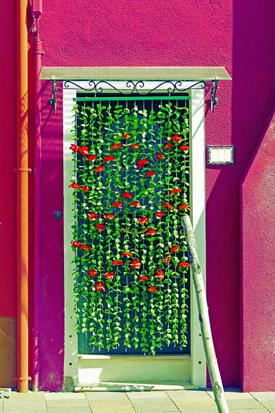 Sierbloemen gordijn bij de ingang van een huis — Stockfoto