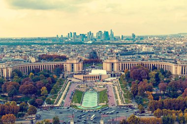 Vintage havadan görünümden, Eyfel Kulesi, Trocadero yer ile