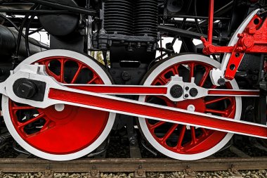 Detail and close up of huge wheels at one old german steam locom clipart