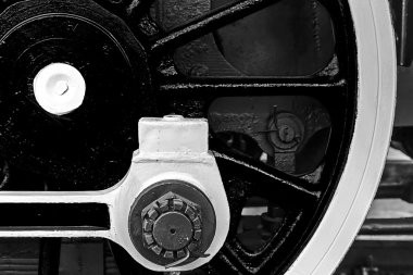 Siyah ve beyaz detay ve bir eski st, büyük tekerleklerin yakın çekim