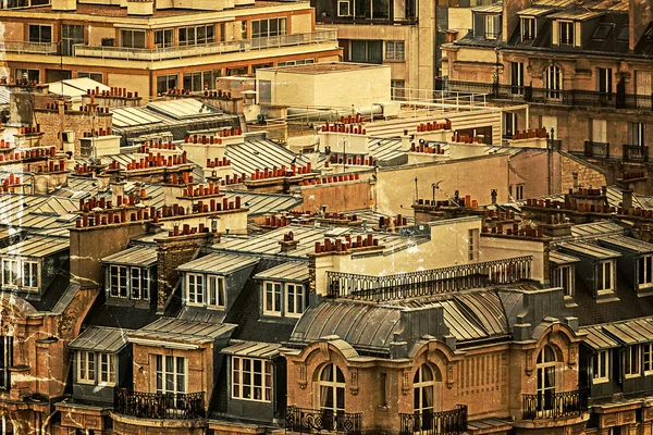 Old postcard with parisian rooftops — Stock Photo, Image