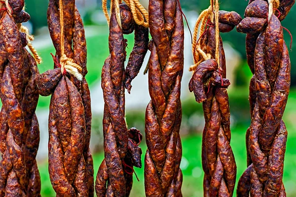 Romanian sausages (carnati), smoked and dried — Stock Photo, Image