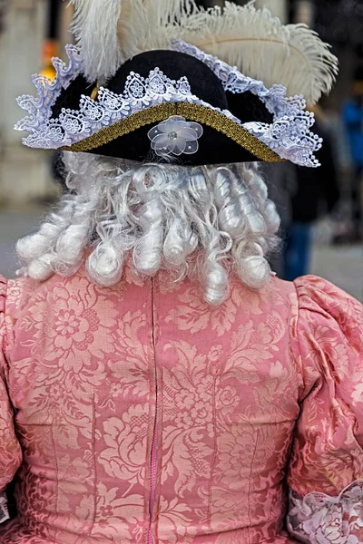 Visão traseira de um traje de época no carnaval veneziano — Fotografia de Stock