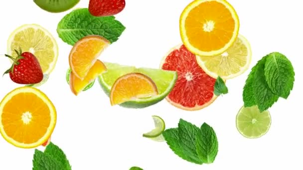 Cocktail of fruits, animation on white background — Stock Video