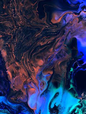 Neon mavisi soyut resim, yaratıcı el boyası arka plan, tuval üzerindeki akrilik resim, mermer doku, sıvı sanat eseri, soyut okyanus. Modern sanat. Çağdaş sanat.