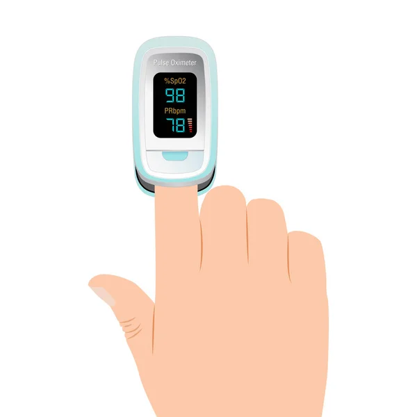 Pulse Oximeter Finger Blood Oxygen Saturation Level Monitor Heart Rate — Stock Vector