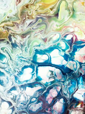 Mavi ve yeşil renkli soyut sanat eseri, yaratıcı el boyası arka plan, tuval üzerindeki akrilik boya parçası, mermer doku, sıvı sanat eseri, soyut okyanus. Modern sanat. Çağdaş sanat.