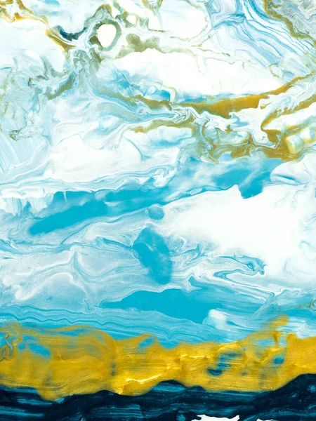 Pintura Abstracta Arte Azul Con Fondo Pintado Mano Oro Creativo — Foto de Stock