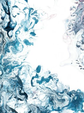Mavi soyut resim, kopya alanı ile yaratıcı el boyası arka plan, mermer dokular, tuvalde akrilik boya. Modern sanat. Çağdaş sanat.