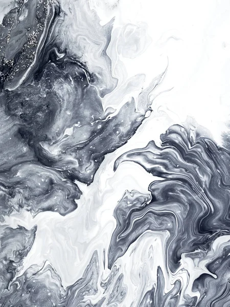 Siyah-beyaz, yaratıcı, soyut el resmi, kopya alanı olan mermer dokular, tuvalde akrilik boya. Modern sanat. Çağdaş sanat.