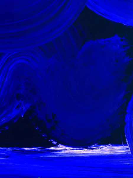 创意蓝色霓虹灯抽象手绘背景 笔触纹理 深色抽象画墙纸 邀请函 现代艺术 当代艺术 — 图库照片
