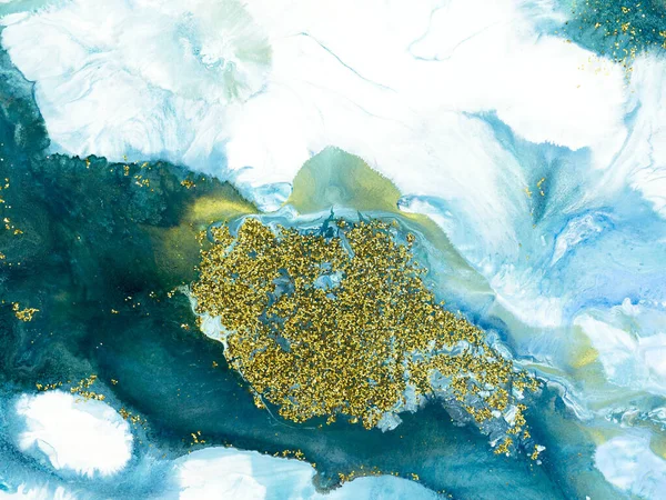 Altın yaldızlı sıvı sanat, yaratıcı el boyası arka plan, mermer dokular, soyut okyanus, tuvalde akrilik resim. Modern sanat. Çağdaş sanat.