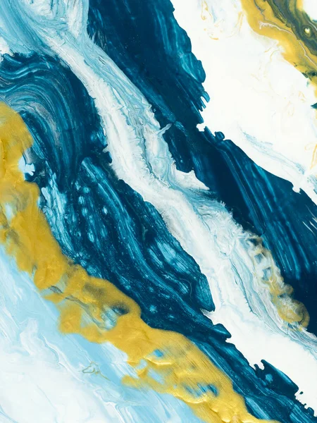 Pintura Abstracta Arte Azul Con Fondo Pintado Mano Oro Creativo —  Fotos de Stock