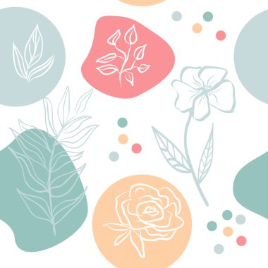 Soyut çiçeğin kusursuz deseni. El çizimi şekiller ve çizgi sanatı. Katılım çizimi, botanik element. 