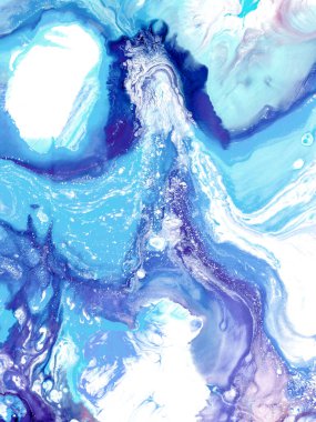 Mavi ve menekşe rengi sıvı boya, yaratıcı el boyası arka plan, mermer doku, soyut okyanus, tuvaldeki akrilik resim. Modern sanat. Çağdaş sanat.