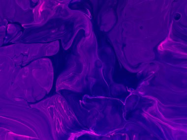 Neon mavisi ve mor, yaratıcı, soyut el resmi, mermer dokular, soyut okyanus, tuvalde akrilik boya. Modern sanat. Çağdaş sanat.