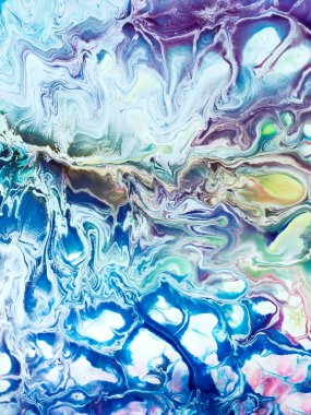 Mavi boya sıvısı sanat, yaratıcı el boyası arka plan, mermer doku, soyut okyanus, tuvalde akrilik boya. Modern sanat. Çağdaş sanat.