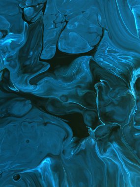 Neon mavisi, soyut el resmi, mermer dokular, soyut okyanus, tuval üzerinde akrilik boya. Modern sanat. Çağdaş sanat.