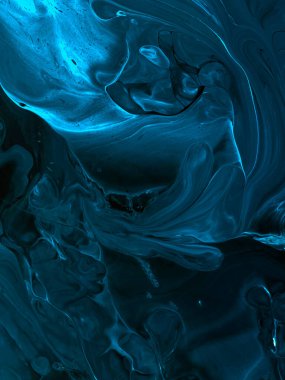 Neon mavisi, soyut el resmi, mermer dokular, soyut okyanus, tuval üzerinde akrilik boya. Modern sanat. Çağdaş sanat.