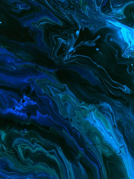 Neon mavisi, soyut el resmi, mermer dokular, soyut okyanus, tuval üzerinde akrilik boya. Modern sanat. Çağdaş sanat.