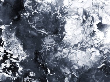 Soyut sanat resimleri, siyah beyaz yaratıcı arka plan, mermer ve fırça dokusu, tuvalde akrilik boya. Modern sanat. Çağdaş sanat.