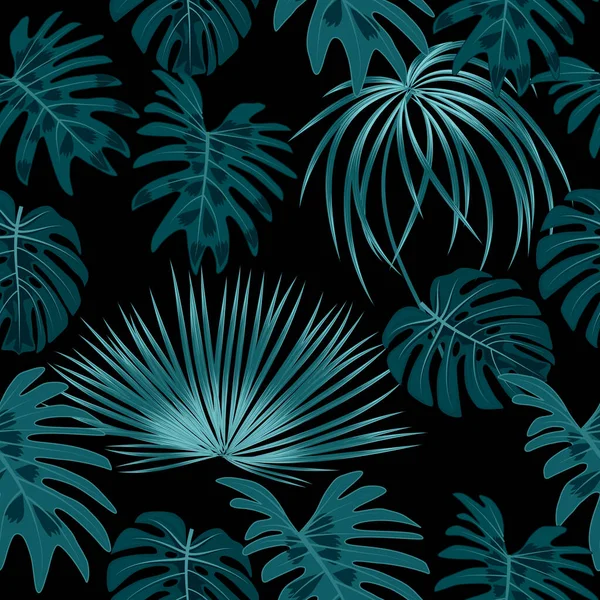 Tropikal Palmiye Yapraklarıyla Kusursuz Desen Orman Vektör Arkaplanı — Stok Vektör