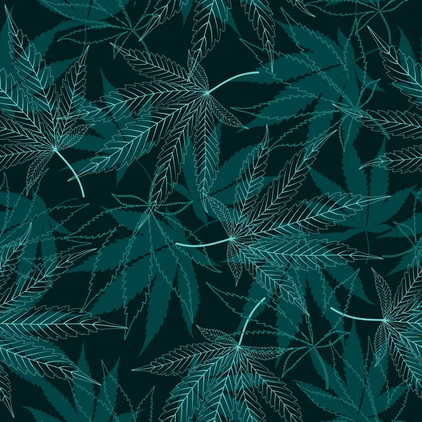 Patrón Vectorial Inconsútil Con Hojas Marihuana Medicinal Líneas Contorno Sobre — Vector de stock