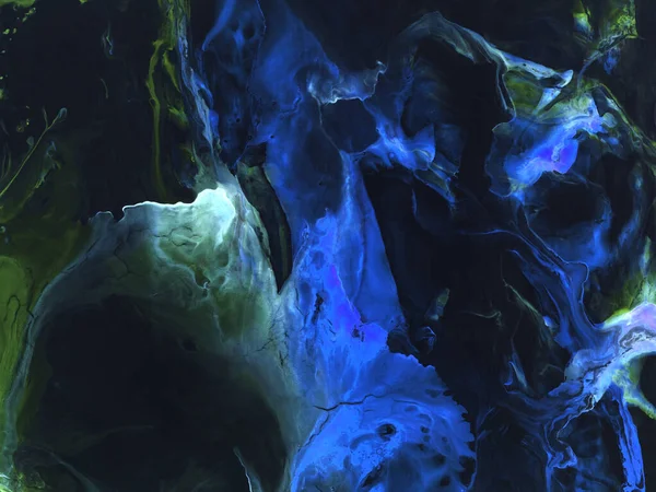 ネオンブルーと緑の創造的な抽象的な手の背景 大理石の質感 抽象的な海 キャンバス上のアクリル絵具を描いた 現代美術 現代美術 — ストック写真
