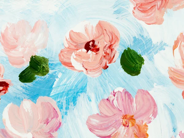 Abstrakte Blumen Blauer Und Rosa Handbemalter Hintergrund Marmor Und Pinselstruktur — Stockfoto