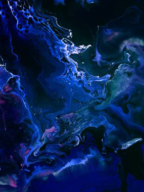 Mavi, soyut el boyası arka plan, fırça deseni, soyut okyanus, tuvale akrilik resim. Modern sanat. Çağdaş sanat.