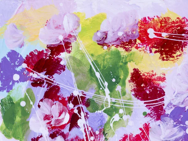 Abstrakte Blumen Handgemalter Hintergrund Acrylmalerei Auf Leinwand Moderne Kunst Zeitgenössische — Stockfoto