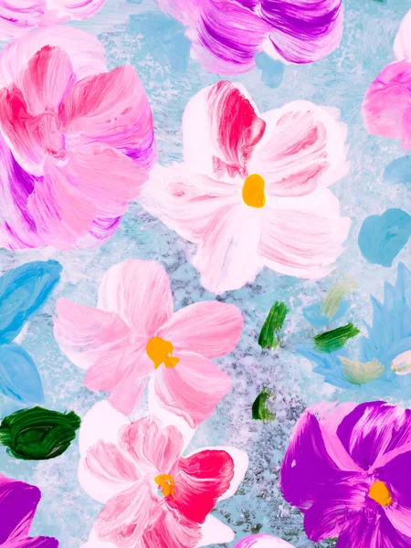 Flores Abstractas Fondo Creativo Pintado Mano Con Pinceladas Pintura Acrílica —  Fotos de Stock