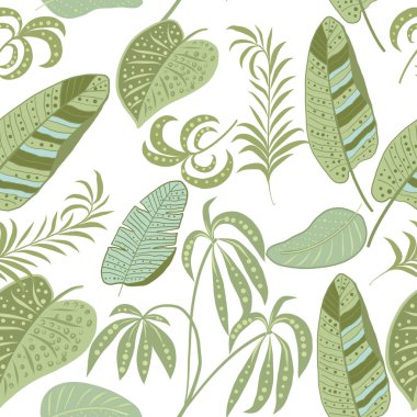 Palmiye yaprakları ve çiçekli tropikal vektör deseni. Botanik ışığı arka planı, orman duvar kağıdı.