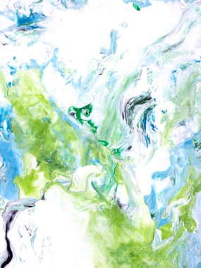 Mavi ve yeşil akışkan resim, yaratıcı el boyası arka plan, mermer doku, soyut okyanus, tuvaldeki akrilik resim. Modern sanat. Çağdaş sanat.