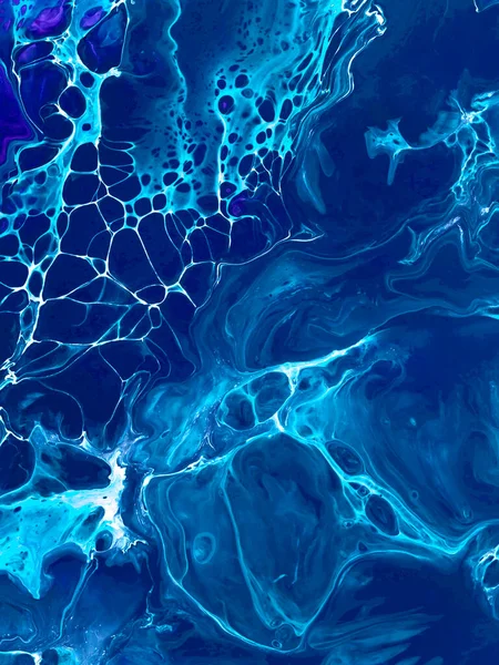 蓝色绘画流畅艺术 富有创意的抽象手绘背景 大理石质感 抽象海洋 帆布上的丙烯酸绘画 现代艺术 当代艺术 — 图库照片