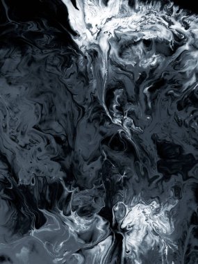 Siyah beyaz, soyut el boyası, tuvale akrilik boya. Çağdaş sanat.