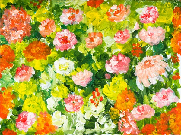 Abstrakt Målning Ljusa Blommor Original Hand Dras Impressionism Stil Färg — Stockfoto