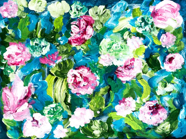 Pintura Abstrata Flores Brilhantes Mão Original Desenhada Estilo Impressionismo Textura — Fotografia de Stock