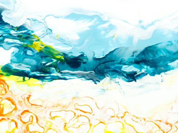 Azul Amarelo Criativo Abstrato Pintado Mão Fundo Arte Fluida Textura — Fotografia de Stock