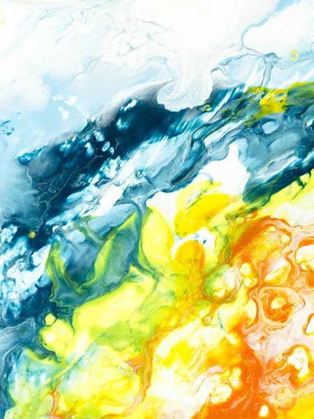 Azul Amarelo Criativo Abstrato Pintado Mão Fundo Arte Fluida Textura — Fotografia de Stock
